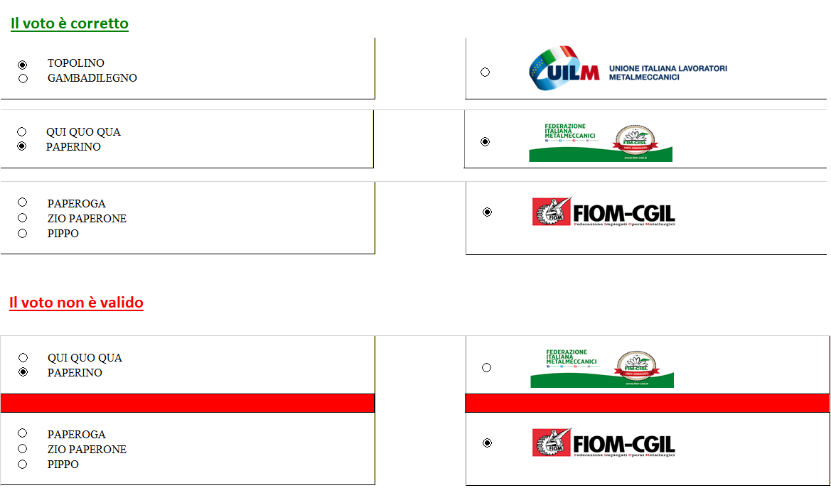 Scheda elettorale esempio votazioni